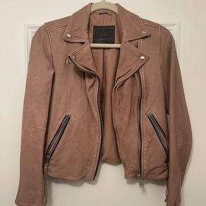 AllSaints Distressed Dalby Leather Mauve Jacket